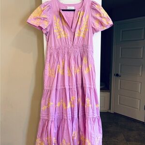 Anthropologie Floral Embroidered Pink Dress